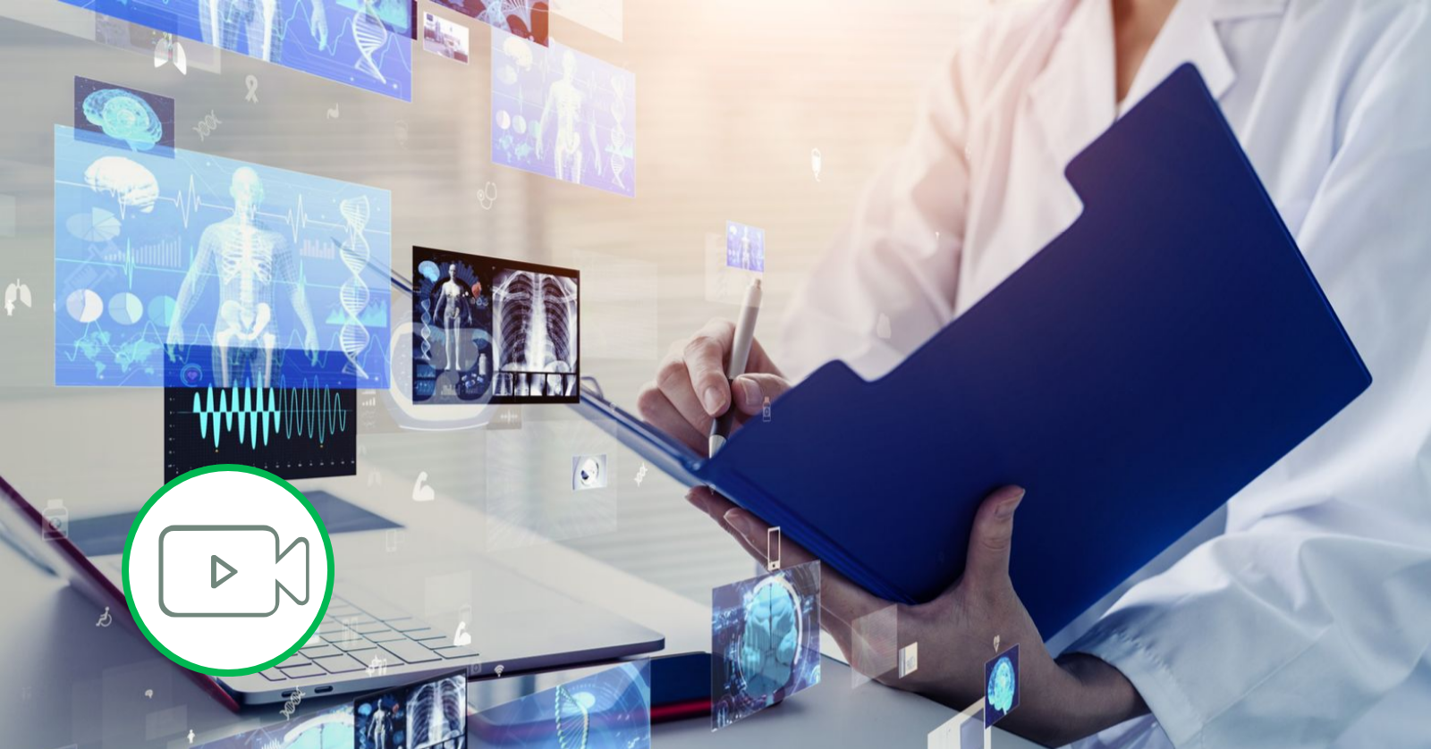 abstract digital overlay on doctor looking at x-rays